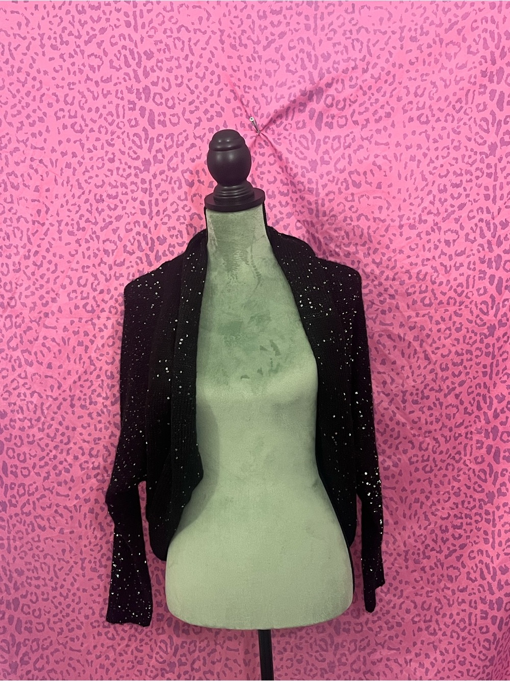 Black Sequin Open-Front Women's Cardigan